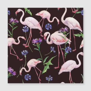 Aquarellfarbene Flamingos und wilde Blume Muster. Magnetkarte