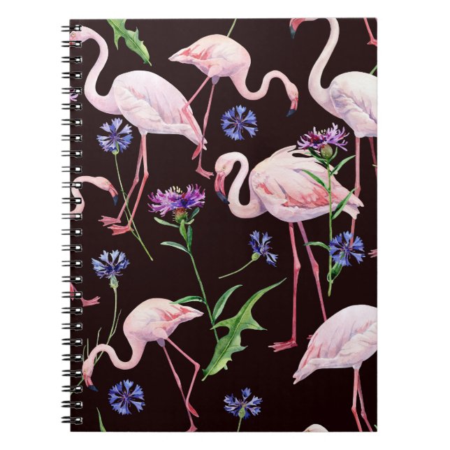 Aquarellfarbene Flamingos und wilde Blume Muster. Notizblock (Vorderseite)