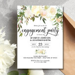 Aquarellfarbene florale Elfenbein-Engagement Party Einladung<br><div class="desc">*** SIZE ist 3, 5"x5" - andere Größen verfügbar *** Einfach elegantes, rustikales Bouquet-Design in handgemalten Aquarell (Aquarell) grüne grüne, rot, beige, Champagner, Creme, Vanille, Pfirsich, weiße Blume Rose / Peony auf weißem Hintergrund und schwarze Buchstaben. Delikate Einladungen für das Frühjahr- oder Sommerthema. Rückseite der Karte hat Zukunft mehr. und...</div>