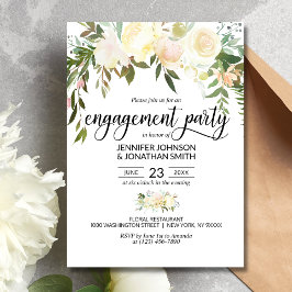 Aquarellfarbene florale Elfenbein-Engagement Party Einladung