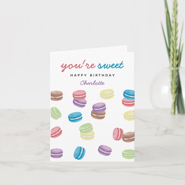 Aquarellfarbene französische Macarons Du bist süß  Karte (Vorderseite)