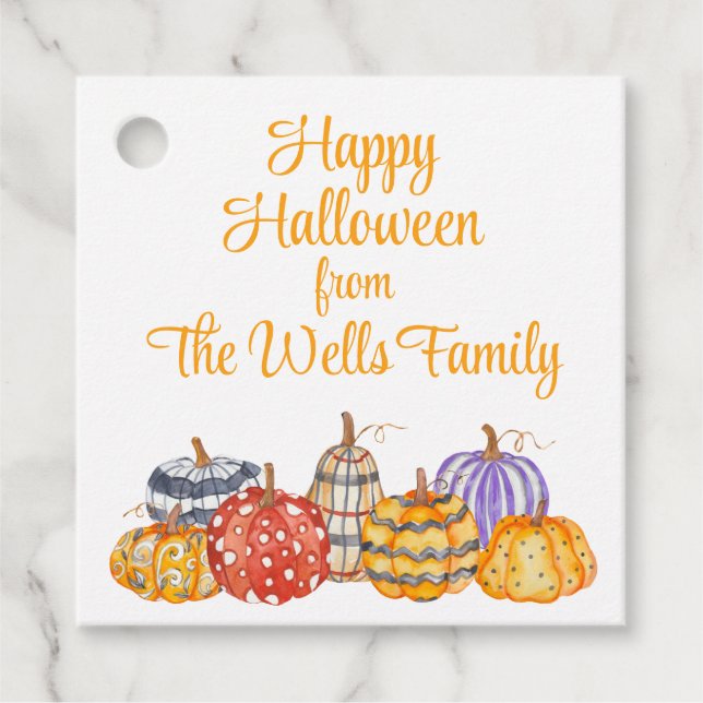 Aquarellfarbene Gemusterte Pumpkins Geschenkanhänger (Vorderseite)