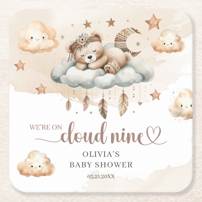 Aquarellfarbene, geschlechtsneutrale Teddybär-Wolk Rechteckiger Pappuntersetzer (Vorderseite)