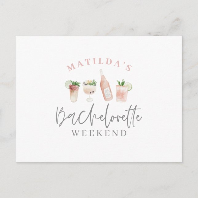 Aquarellfarbene Getränke Bachelorette Wochenende Einladungspostkarte (Vorderseite)