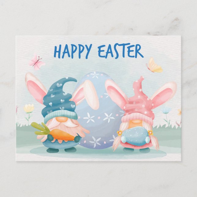 Aquarellfarbene glückliche Ostergnoten Postkarte (Vorderseite)