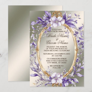Aquarellfarbene goldene Rahmen violette Blumen Hoc Einladung