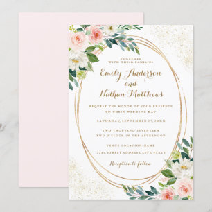 Aquarellfarbene Goldrahmen Blush Bloral Wedding Einladung