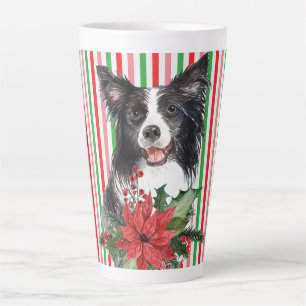Aquarellfarbene Grenzkollie mit Poinsettia Milchtasse