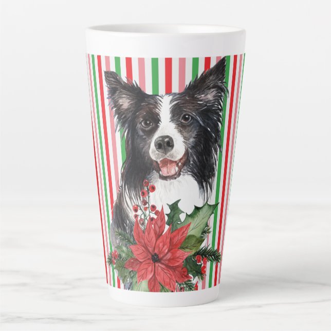 Aquarellfarbene Grenzkollie mit Poinsettia Milchtasse (Vorderseite)