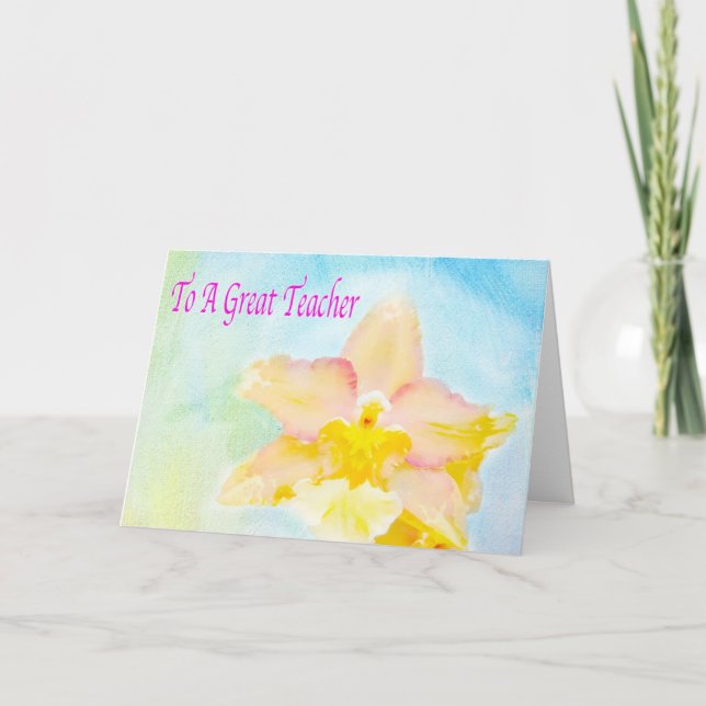 Aquarellfarbene große Lehrerkarte mit exotischer O Karte (Vorderseite)