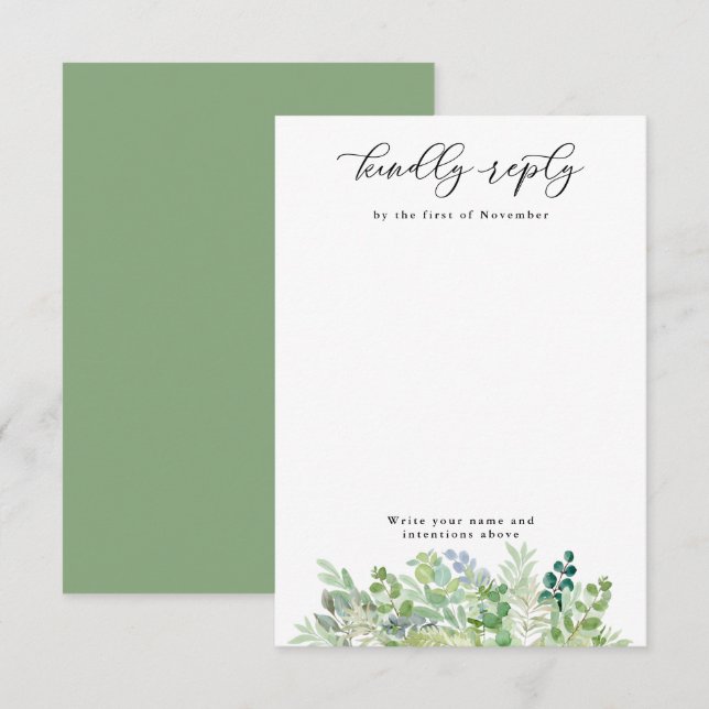 Aquarellfarbene Grüntöne und vertikale Folienstell RSVP Karte (Vorne/Hinten)