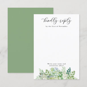 Aquarellfarbene Grüntöne und vertikale Folienstell RSVP Karte
