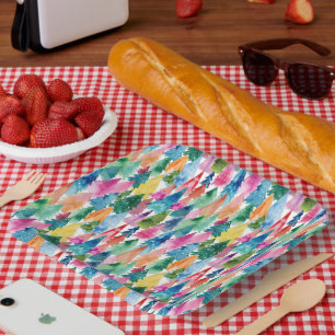 Aquarellfarbene, helle Regenbogenweiden Weihnachts Pappteller