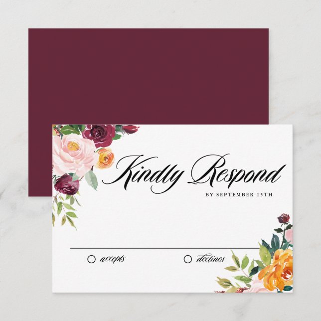 Aquarellfarbene Herbstblüten Bouquet-Hochzeit im H RSVP Karte (Vorne/Hinten)