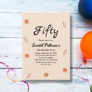 Aquarellfarbene Herbstlaube Beige Herbst 50. Gebur Einladung
