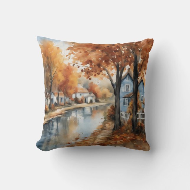 Aquarellfarbene Herbstlaube dekorativ Kissen (Vorderseite)