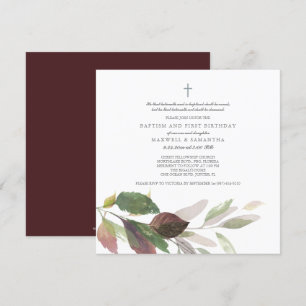 Aquarellfarbene Herbstlaube Twins Taufe Einladung