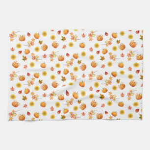 Aquarellfarbene Herbstlaube und Pumpkins Geschirrtuch