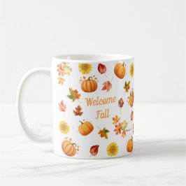 Aquarellfarbene Herbstlaube und Pumpkins Kaffeetasse