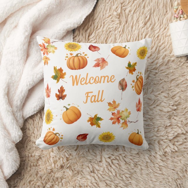 Aquarellfarbene Herbstlaube und Pumpkins Kissen (Decke)