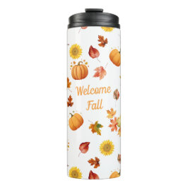 Aquarellfarbene Herbstlaube und Pumpkins Thermosbecher