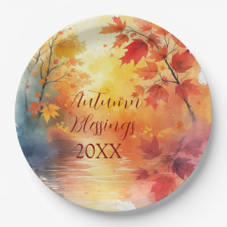 Aquarellfarbene Herbstsaison Segnungen Pappteller