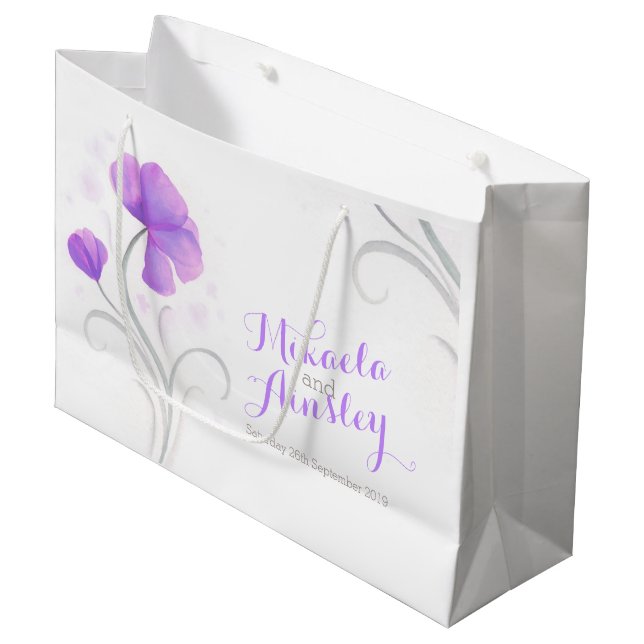 Aquarellfarbene Hochzeitsstuben mit Namen Geschenk Große Geschenktüte (Vorderseite Schrägansicht)