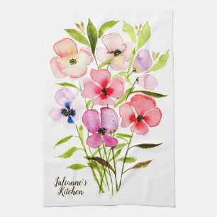 Aquarellfarbene Hübsche Wildblumen Personalisiert Geschirrtuch