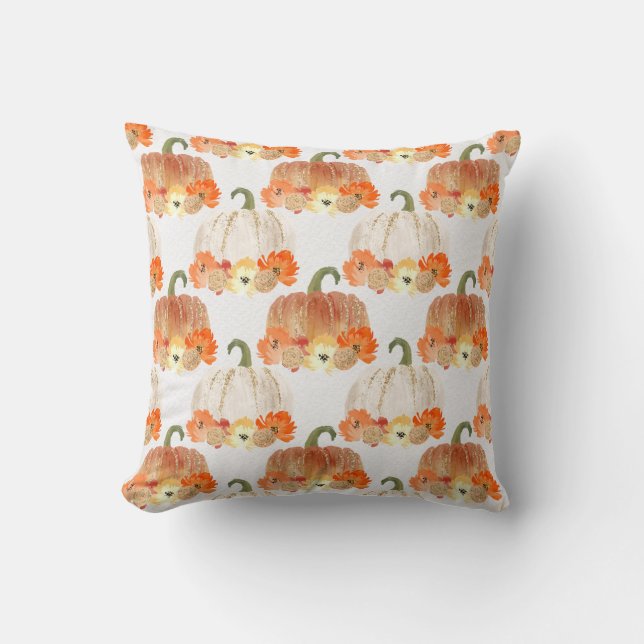 Aquarellfarbene Imitate Glitzer fallen Pumpkins Kissen (Vorderseite)