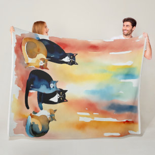 Aquarellfarbene Katzenkollage Fleecedecke