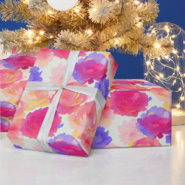 Aquarellfarbene, lebhafte, lackierte Frühlingsblum Geschenkpapier