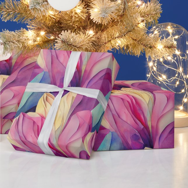 Aquarellfarbene, lebhafte, lackierte Frühlingsblum Geschenkpapier (Feiertage)