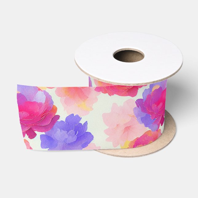 Aquarellfarbene, lebhafte, lackierte Frühlingsblum Satinband (Spule)