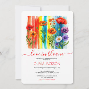 Aquarellfarbene Liebe in blühendem Wildblume Braut Feiertagskarte