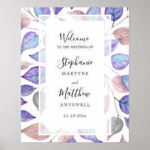 Aquarellfarbene Lila Blätter Foliage Hochzeit Poster