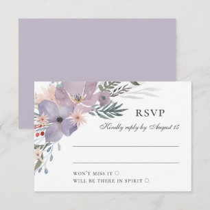 Aquarellfarbene lila Blume. Blumenhochzeit RSVP Karte