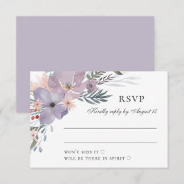 Aquarellfarbene lila Blume. Blumenhochzeit RSVP Karte