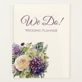 Aquarellfarbene Lila Blume Bouquet- Hochzeitsplane Planer