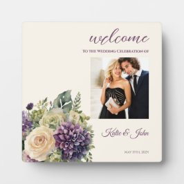 Aquarellfarbene Lila Blume Bouquet-Wedding - Begrü Fotoplatte