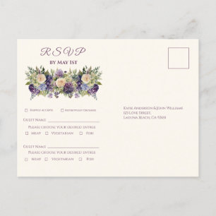 Aquarellfarbene Lila Blume Bouquet-Wedding RSVP- Einladungspostkarte