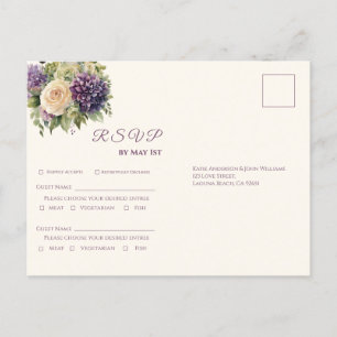 Aquarellfarbene Lila Blume Bouquet-Wedding RSVP- Einladungspostkarte