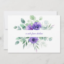 Aquarellfarbene Lila Blumenanemonen und Grünpflanz