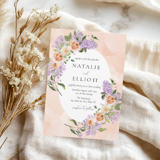 Aquarellfarbene Lila Pfirsichhochzeit Einladung