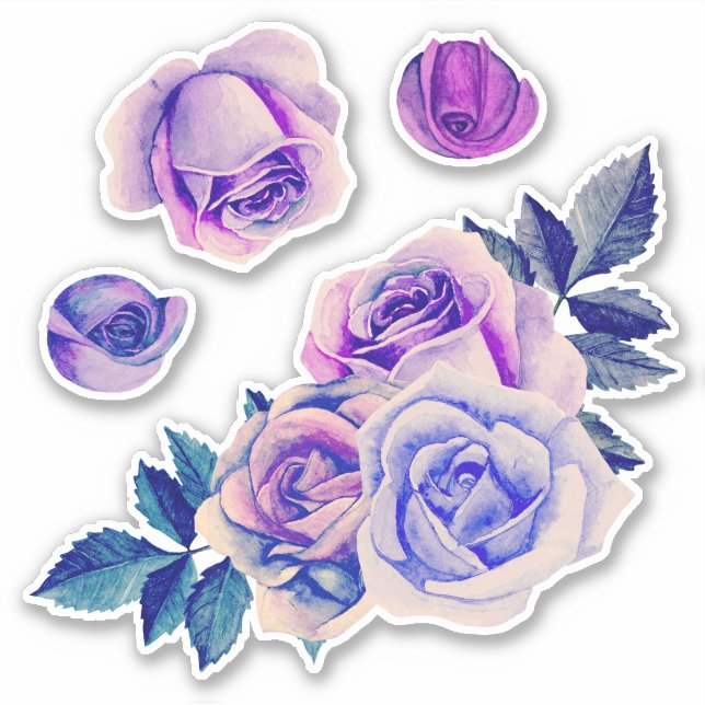 Aquarellfarbene lila Rose. Lilac-Blume. Lavendel Aufkleber (Vorderseite)
