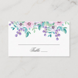 Aquarellfarbene lila und rosa Blume. Blumenhochzei Platzkarte