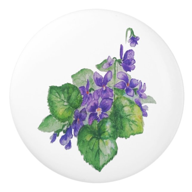 Aquarellfarbene Lila Violett-Blume Malerei. Floral Keramikknauf (Vorderseite)