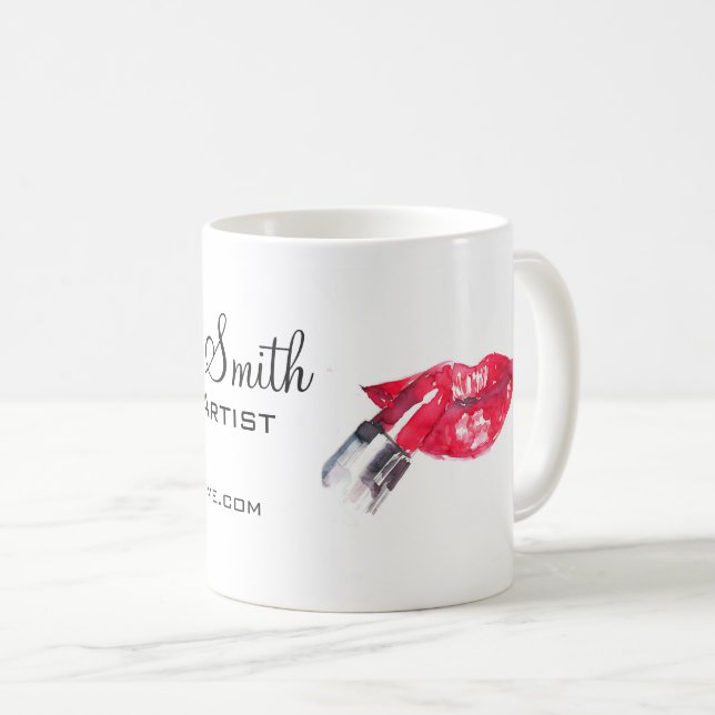 Aquarellfarbene Lippen und Lippenstift-Make-up Kaffeetasse (VorderseiteRechts)