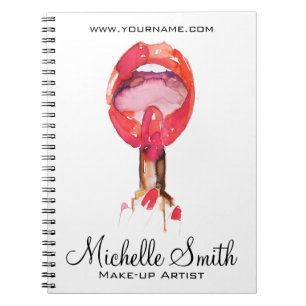 Aquarellfarbene Lippen und Lippenstift-Make-up Notizblock