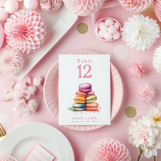 Aquarellfarbene Makaroons-Tischnummer Einladung (Watercolor bright macaroons wedding Table Number card)