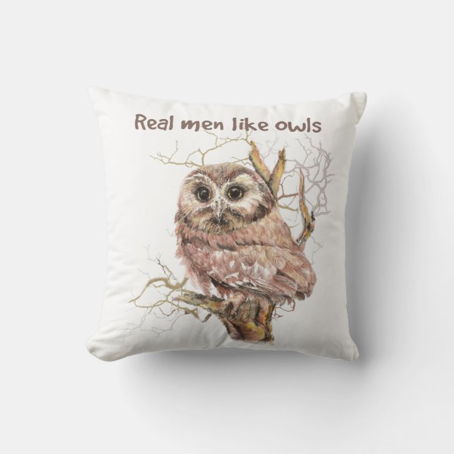 Aquarellfarbene Männer wie Owls Spaß Vogel Zitat Kissen (Vorderseite)